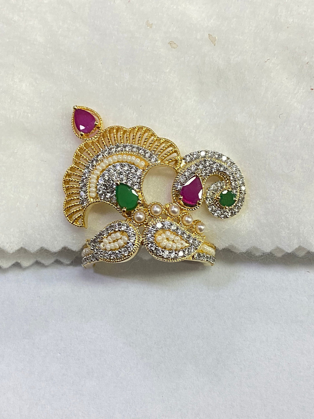 Handmade Krishna Mukut Gold Plated | Crown For laddu gopal | krishna Adjustable size Multicolour color Stone Crown | Hindu Deity Accessory — 3