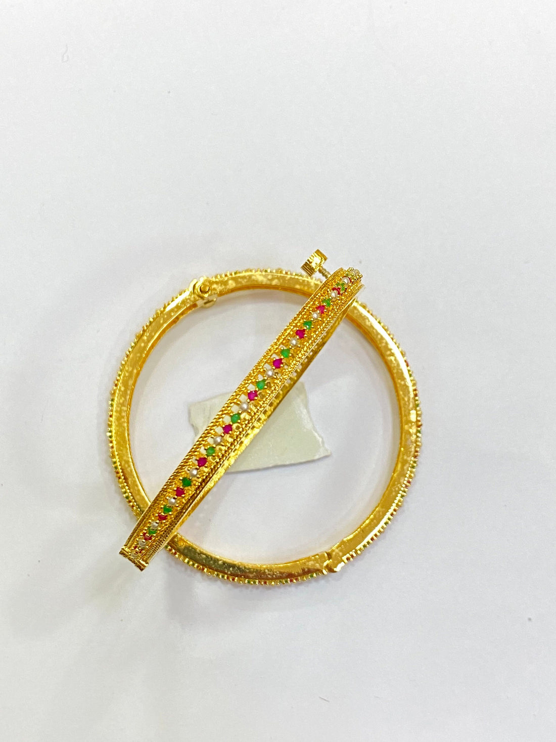 Gold Plated Bangle Set: Ruby, Emerald & Pearl Indian Bangles — 2
