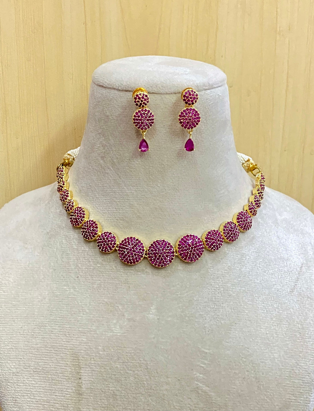 22K Gold Plated Ruby Handmade Choker Necklace | European Statement Jewelry | Elegant Party Bridal Wedding Necklace | South Indian Jewelry — 5