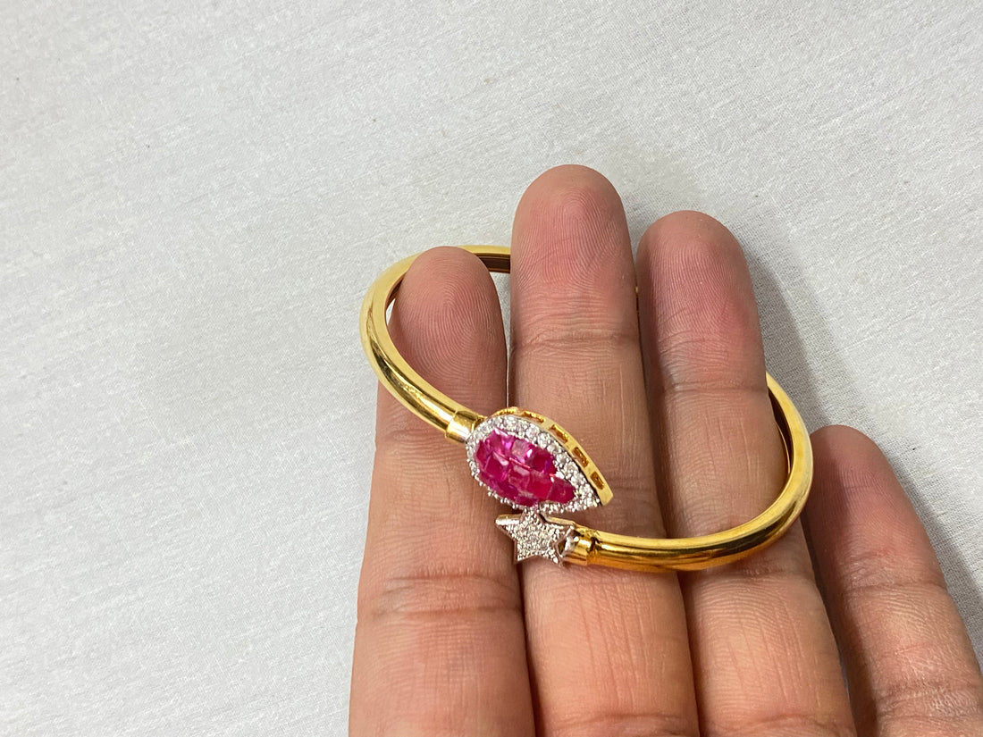 Handcrafted Ruby Brass Gold Plated Cuff Bangle For Women | Fashionable Minimal Gemstone Bangles | Brass Cuffs | Gift For Her — 3