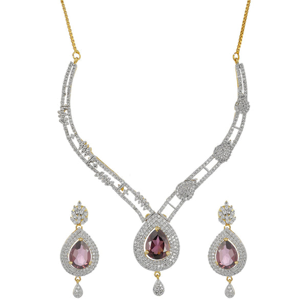 22K Gold Plated Tourmaline Necklace Set | Indian CZ Gemstone Necklace with Earrings | Bridal Wedding Jewelry | Traditional Gift for Her