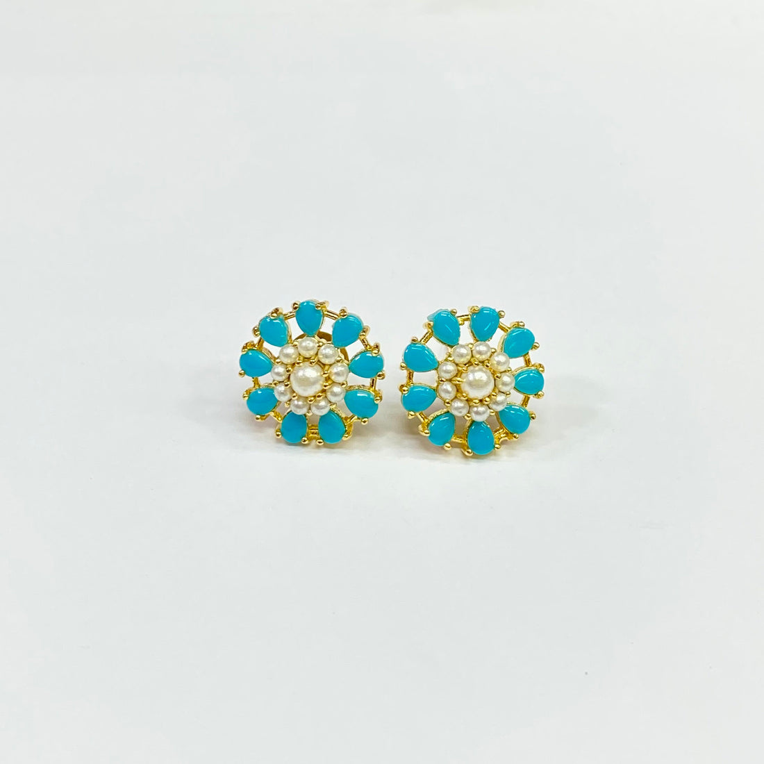 Colorful Flower Stud Earrings | Gold Plated Pearl Cluster Earrings | Handmade Statement Jewelry Gift for Her — 4