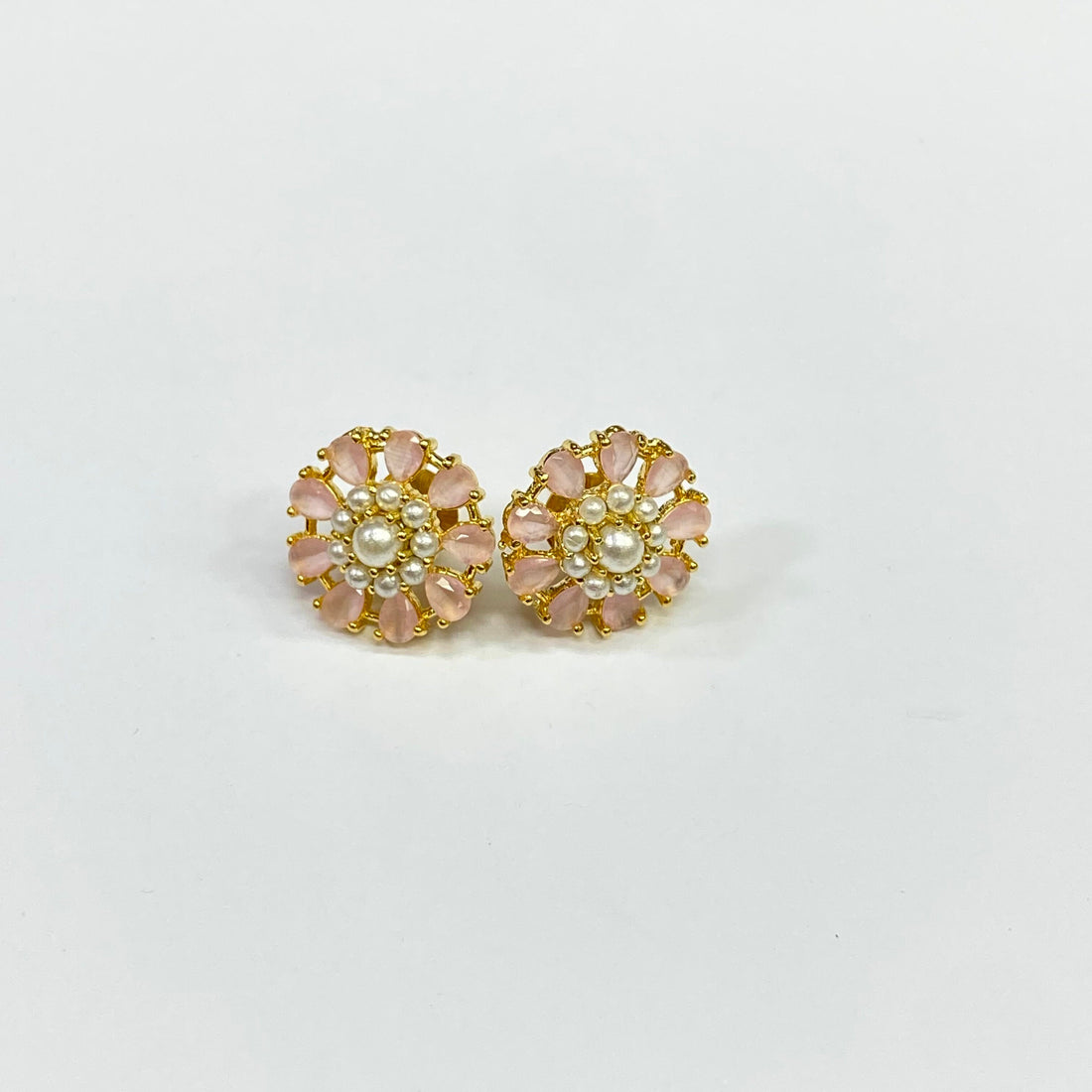 Colorful Flower Stud Earrings | Gold Plated Pearl Cluster Earrings | Handmade Statement Jewelry Gift for Her — 5