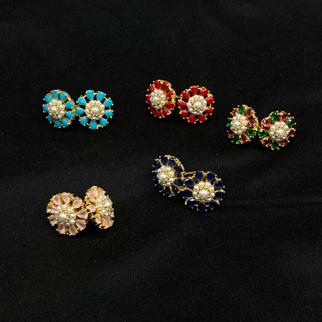 Colorful Flower Stud Earrings | Gold Plated Pearl Cluster Earrings | Handmade Statement Jewelry Gift for Her — 8
