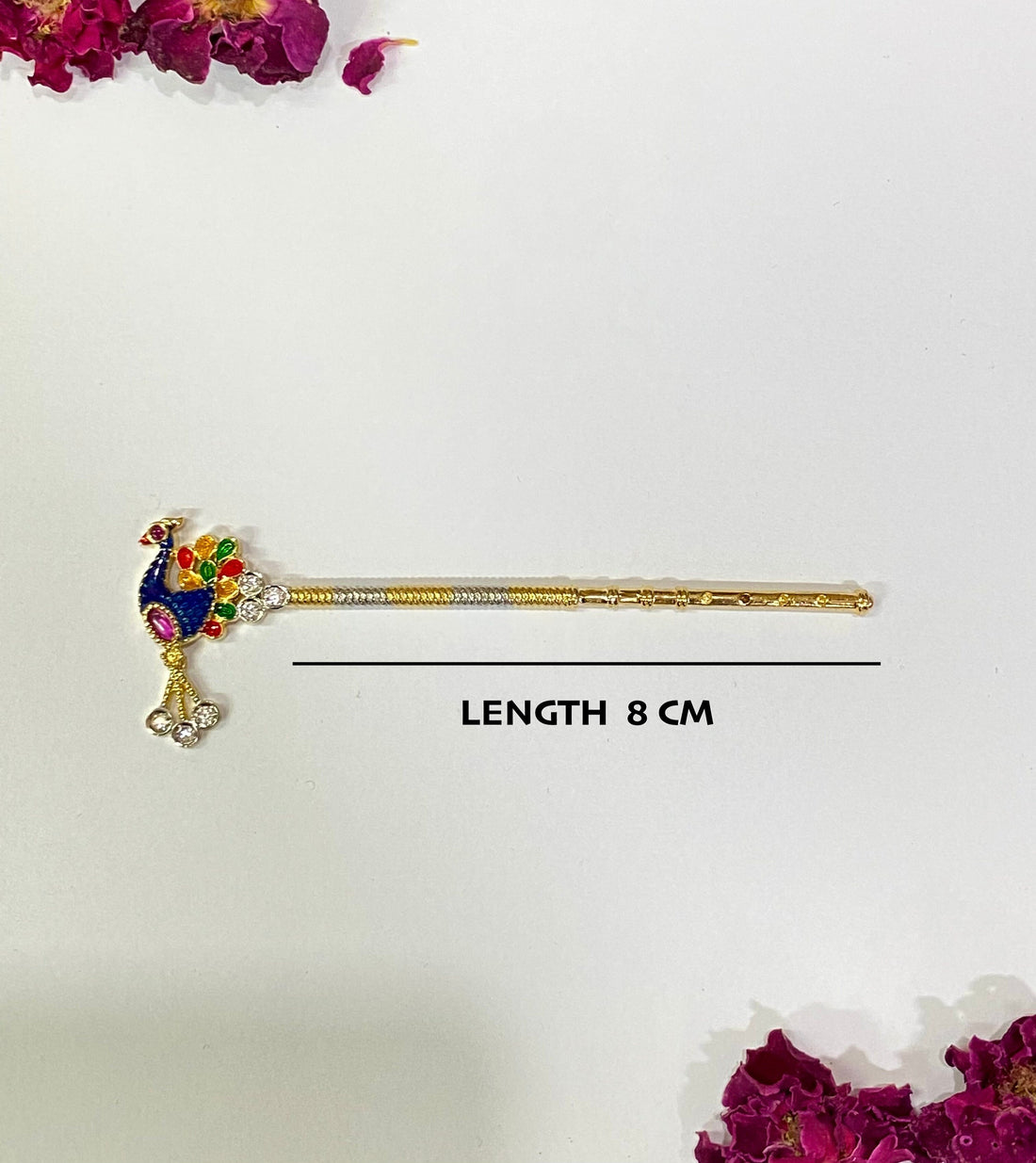 Handmade Krishna Flute: 22k Gold Plated Bansuri with CZ Peacock — 4