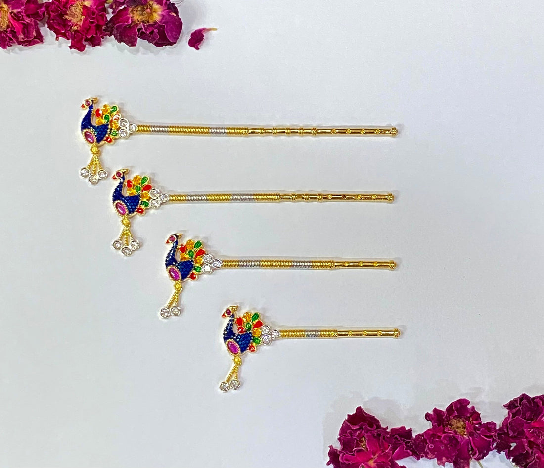 Handmade Krishna Flute: 22k Gold Plated Bansuri with CZ Peacock — 2