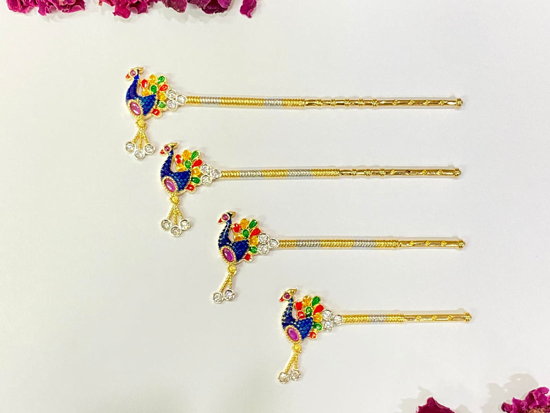 Handmade Krishna Flute: 22k Gold Plated Bansuri with CZ Peacock — 3