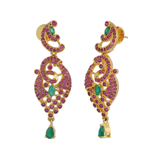 Gold Plated Indian Necklace: Ruby, Emerald, CZ Jewelry