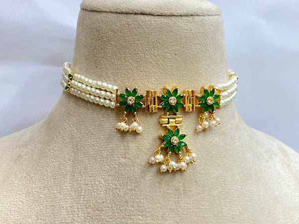 22K Gold Plated Ruby Pearl Choker Set | Handmade Indian Bridal Jewelry | Wedding Party Wear | Gift for Women