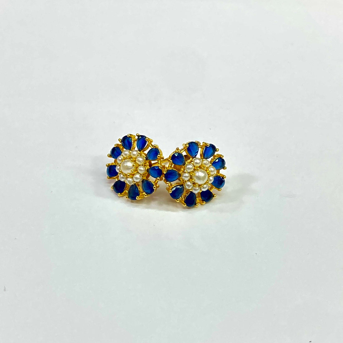 Colorful Flower Stud Earrings | Gold Plated Pearl Cluster Earrings | Handmade Statement Jewelry Gift for Her — 3