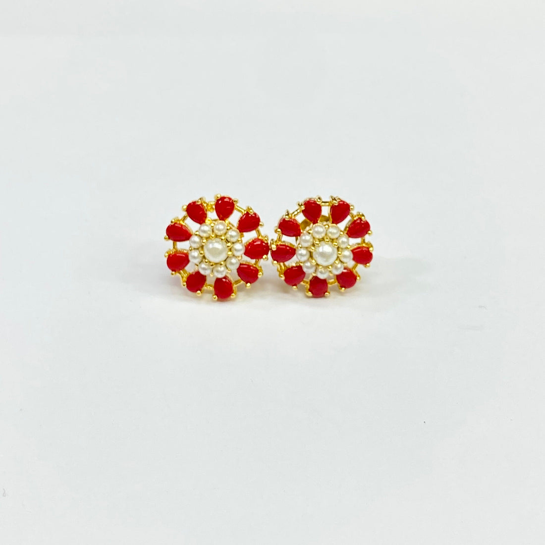Colorful Flower Stud Earrings | Gold Plated Pearl Cluster Earrings | Handmade Statement Jewelry Gift for Her — 6