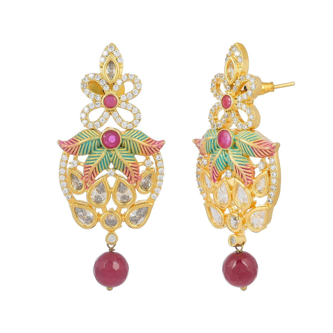 Meenakari Necklace Set | Gold Plated CZ Stone Indian Jewelry | Kundan Bridal Necklace with Earrings | Ethnic Wedding Jewelry | Gift for Her — 4