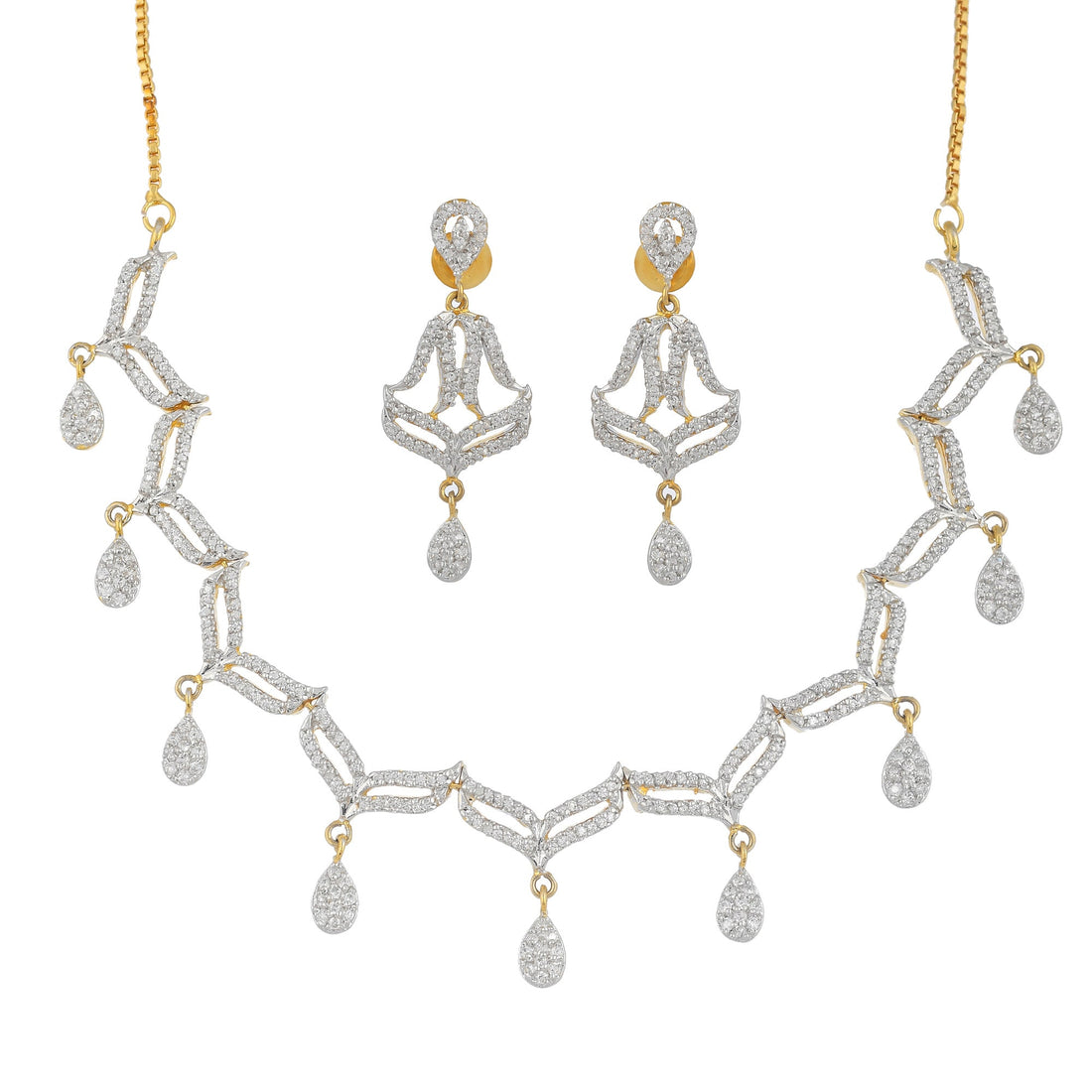 White Gold Plated Diamond Necklace Set | Party Wear Jewelry | CZ Statement Necklace with Earrings | Bridal Wedding Jewelry | Gift for Her