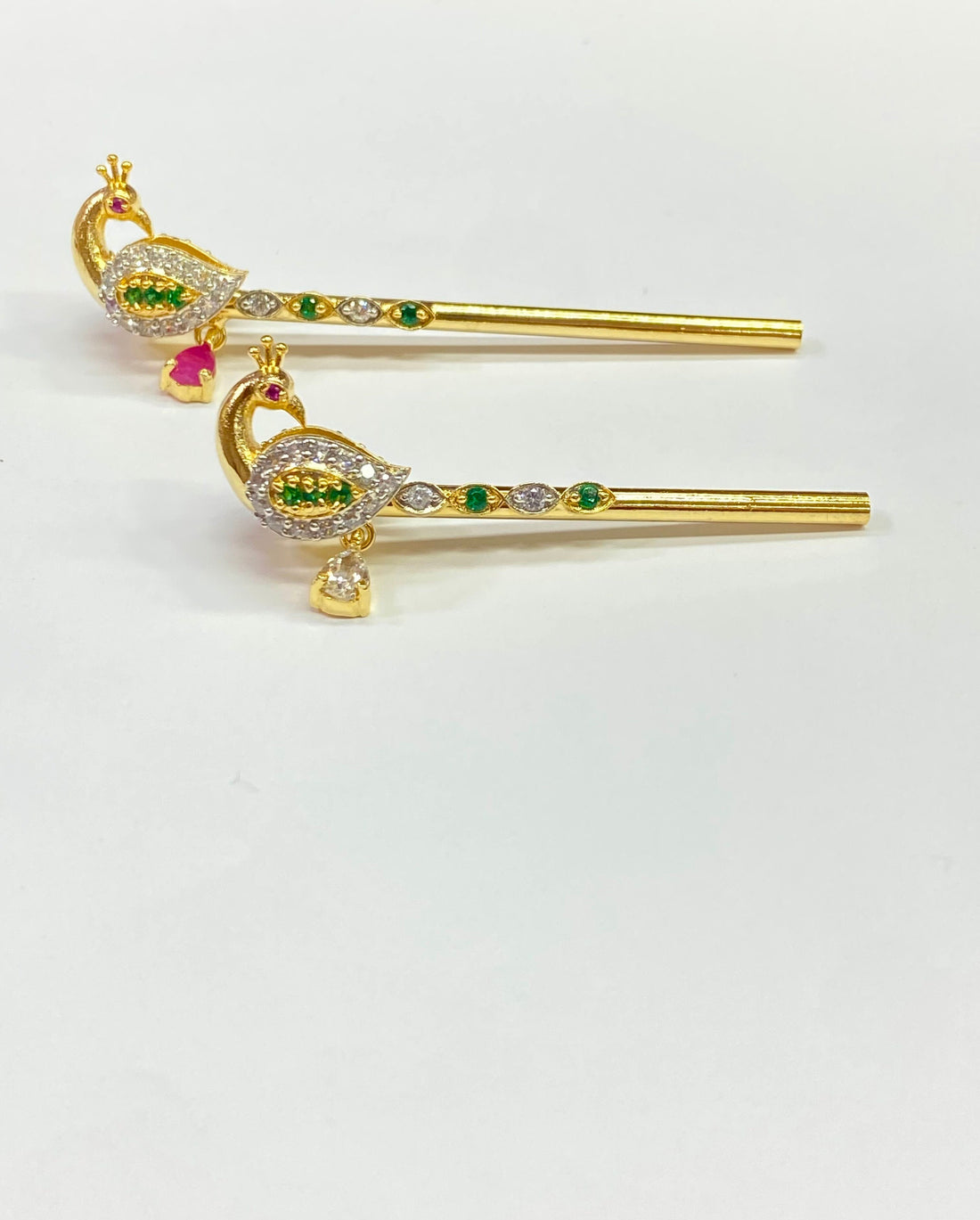 Gold Plated Krishna Flute: Peacock Bansuri, Temple Accessories — 2