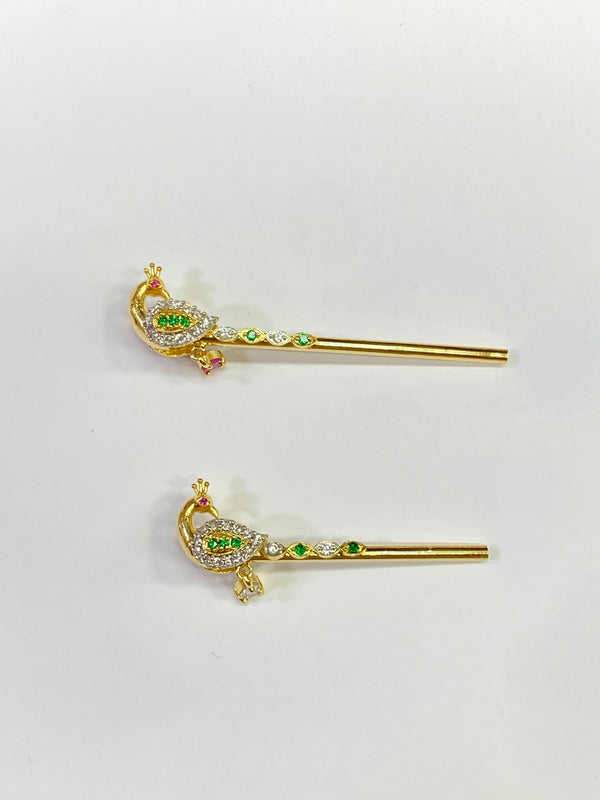 Gold Plated Krishna Flute: Peacock Bansuri, Temple Accessories
