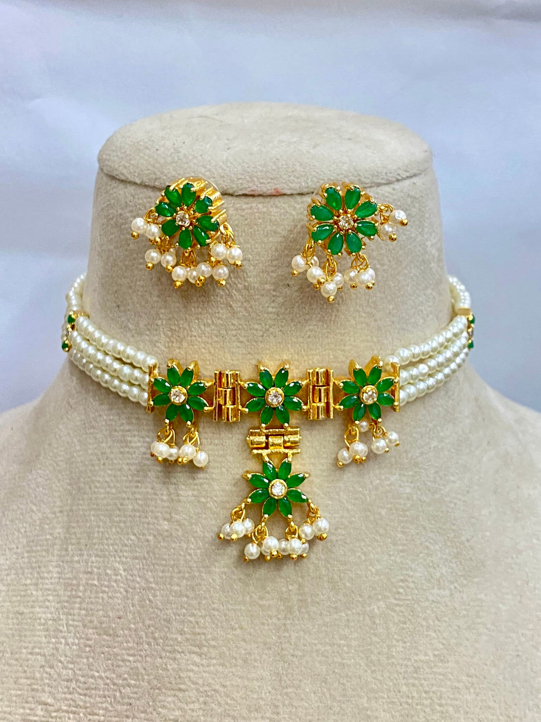 22K Gold Plated Ruby Pearl Choker Set | Handmade Indian Bridal Jewelry | Wedding Party Wear | Gift for Women — 2
