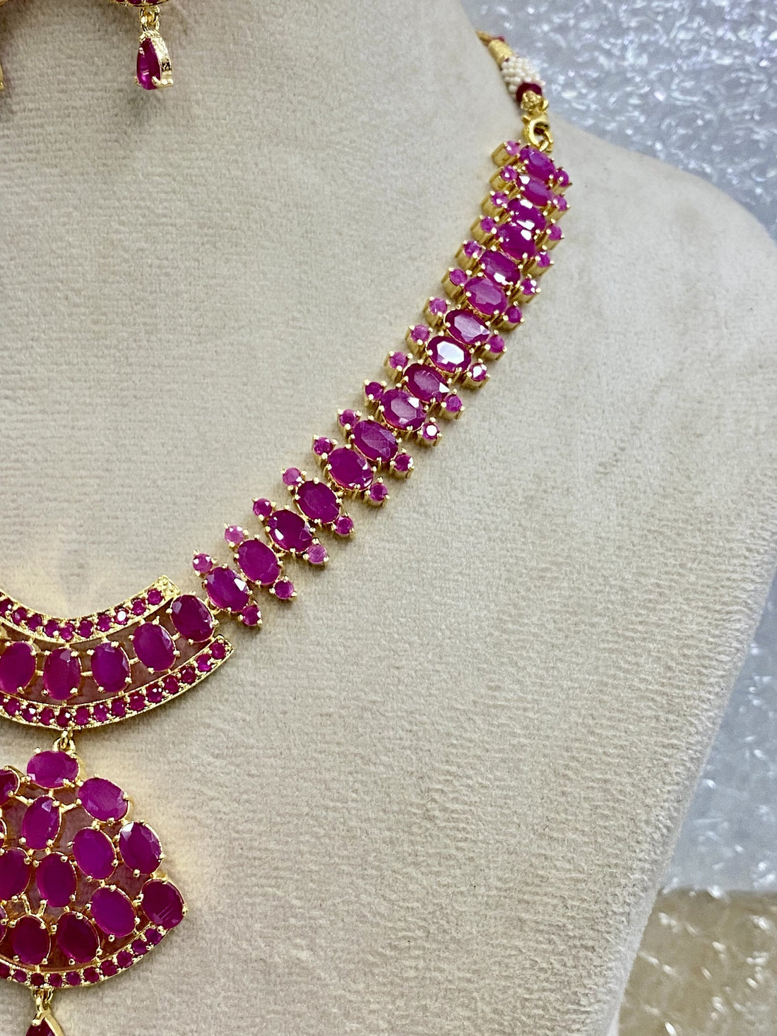 Premium Ruby Necklace Jewelry, Gold Plated Necklace, South Indian Necklace, Indian Wedding Jewelry, Statement Ruby Necklace Red Jewels — 7