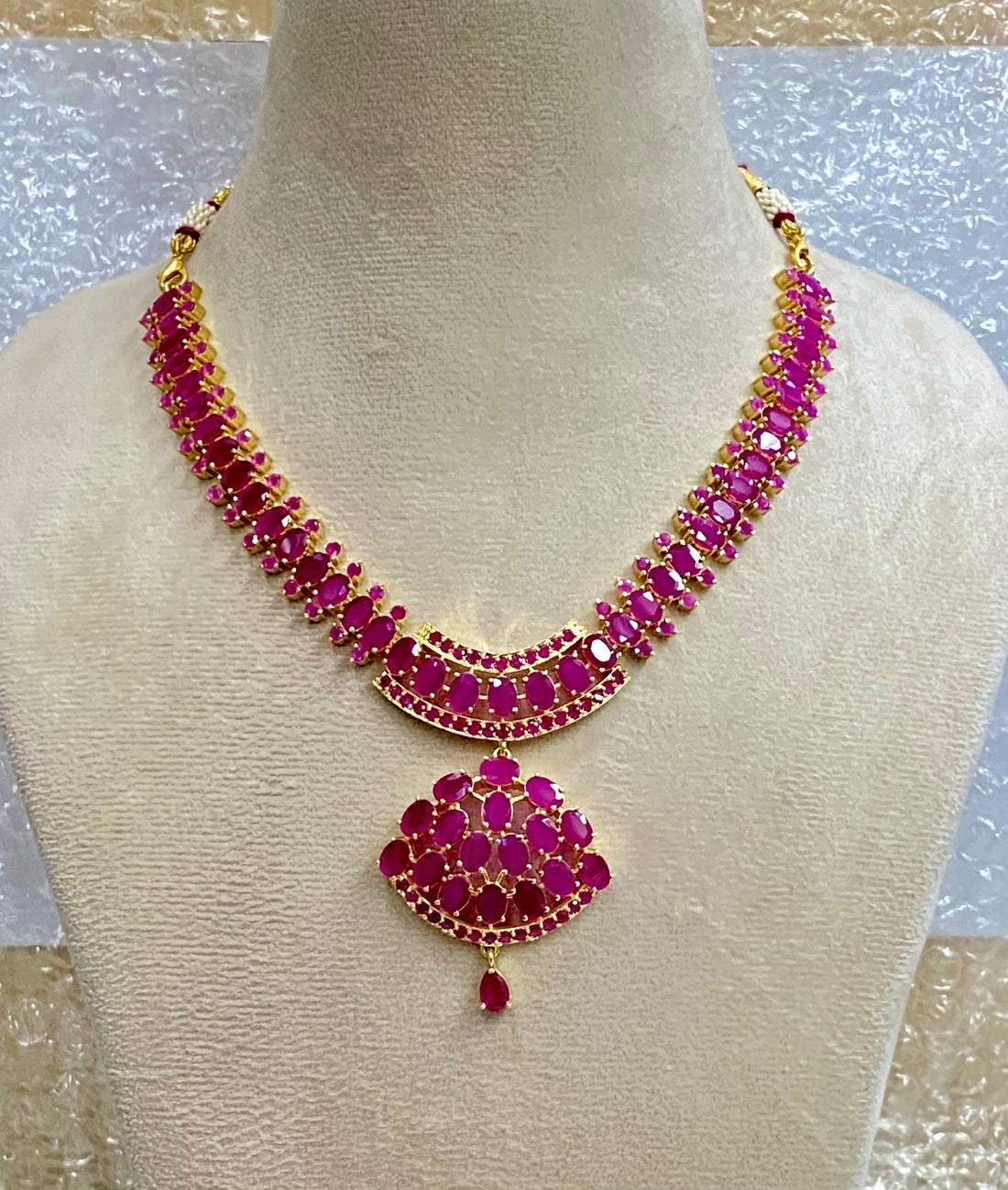 Premium Ruby Necklace Jewelry, Gold Plated Necklace, South Indian Necklace, Indian Wedding Jewelry, Statement Ruby Necklace Red Jewels — 4