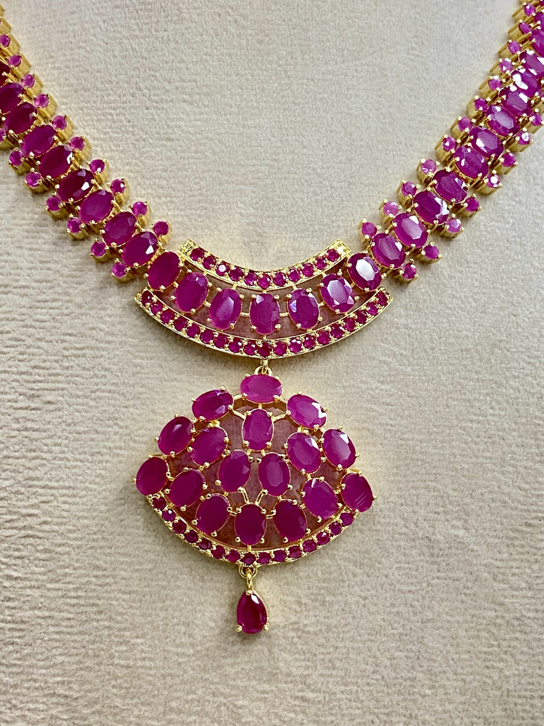 Premium Ruby Necklace Jewelry, Gold Plated Necklace, South Indian Necklace, Indian Wedding Jewelry, Statement Ruby Necklace Red Jewels — 6