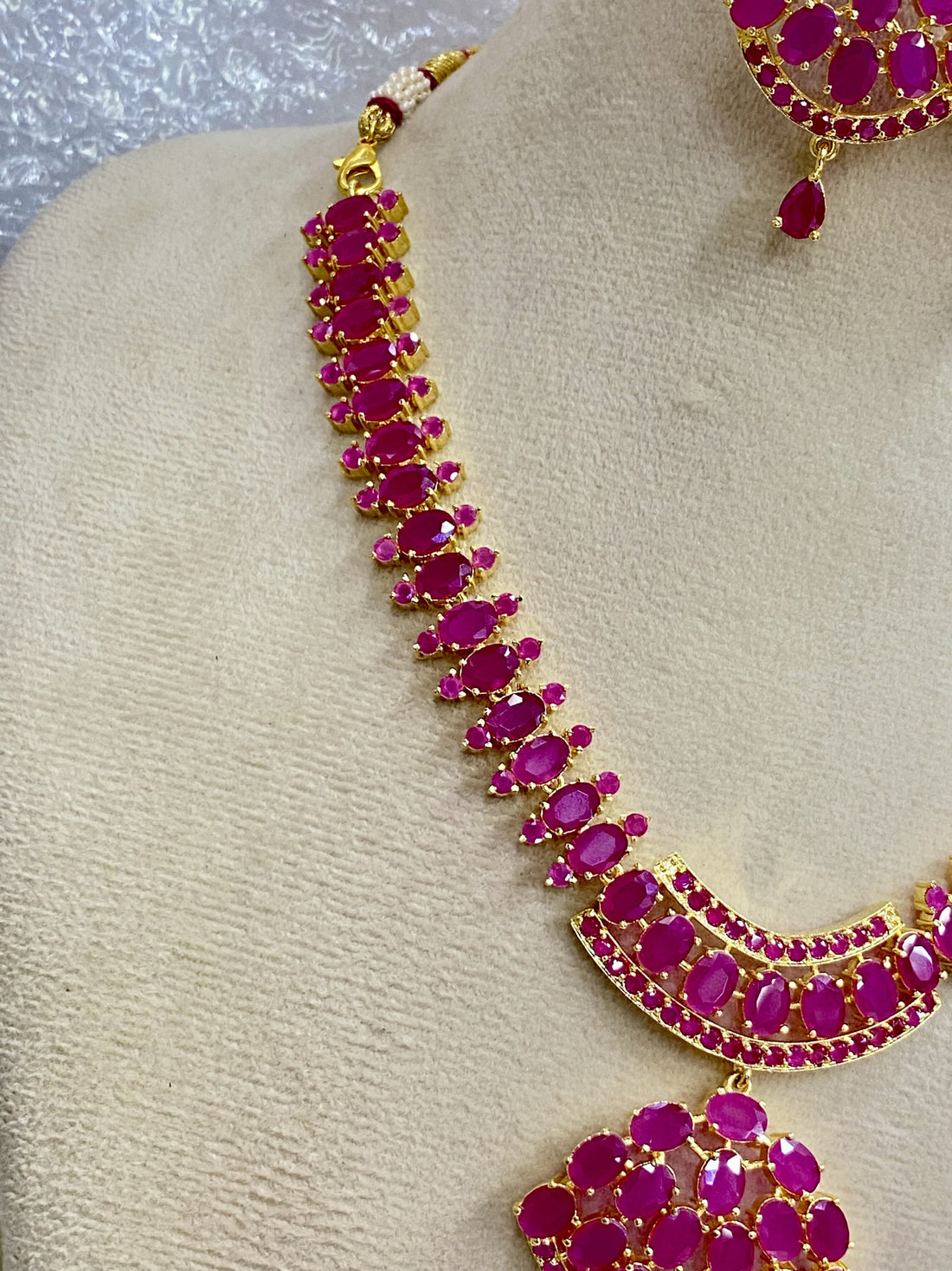 Premium Ruby Necklace Jewelry, Gold Plated Necklace, South Indian Necklace, Indian Wedding Jewelry, Statement Ruby Necklace Red Jewels — 8