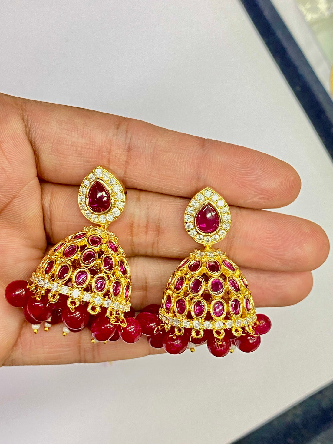 Gold Plated Ruby Choker Necklace: South Indian Bridal Jewelry Set — 7