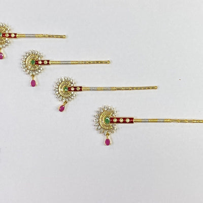 22k Gold Plated Krishna Flute CZ Stone & Peacock Design | Peacock Bansuri / flute, Krishna Murli / Bal Gopal Bansi