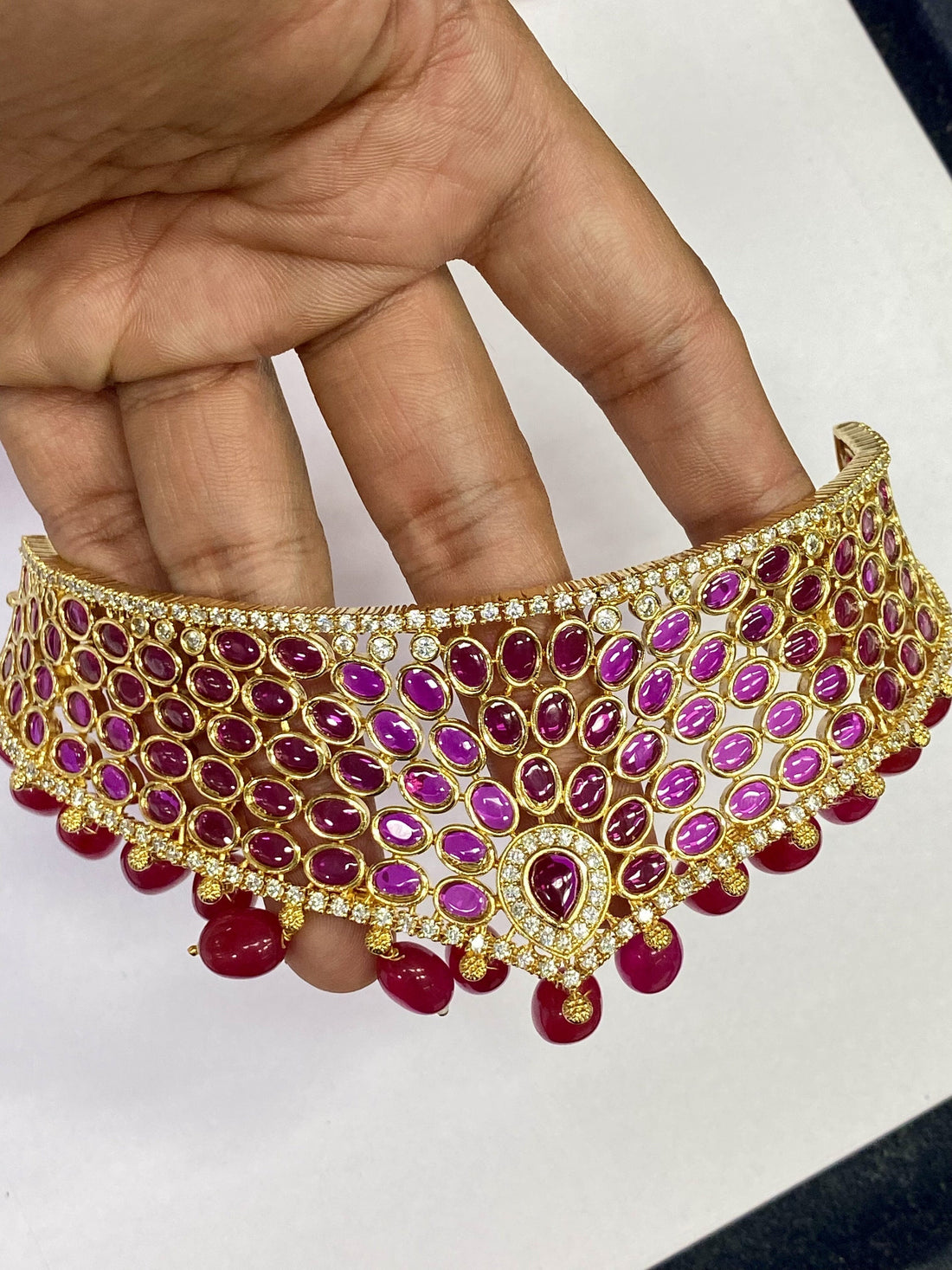 Gold Plated Ruby Choker Necklace: South Indian Bridal Jewelry Set — 8