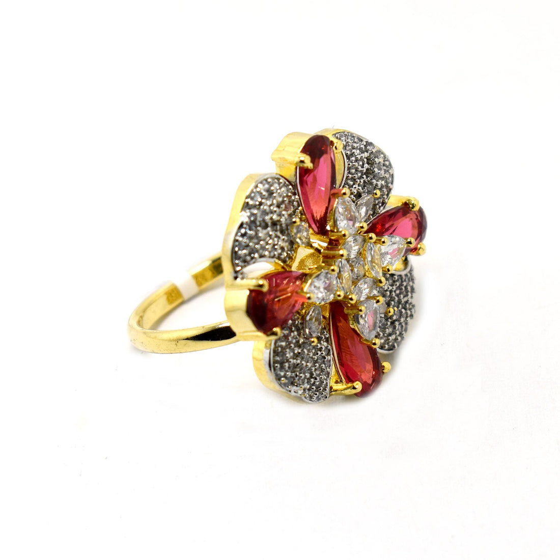 Vintage Ruby Sapphire CZ Diamond Ring: Gold Plated Pear Shape Promise Ring — 2