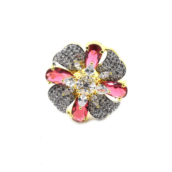 Vintage Ruby Sapphire CZ Diamond Ring: Gold Plated Pear Shape Promise Ring