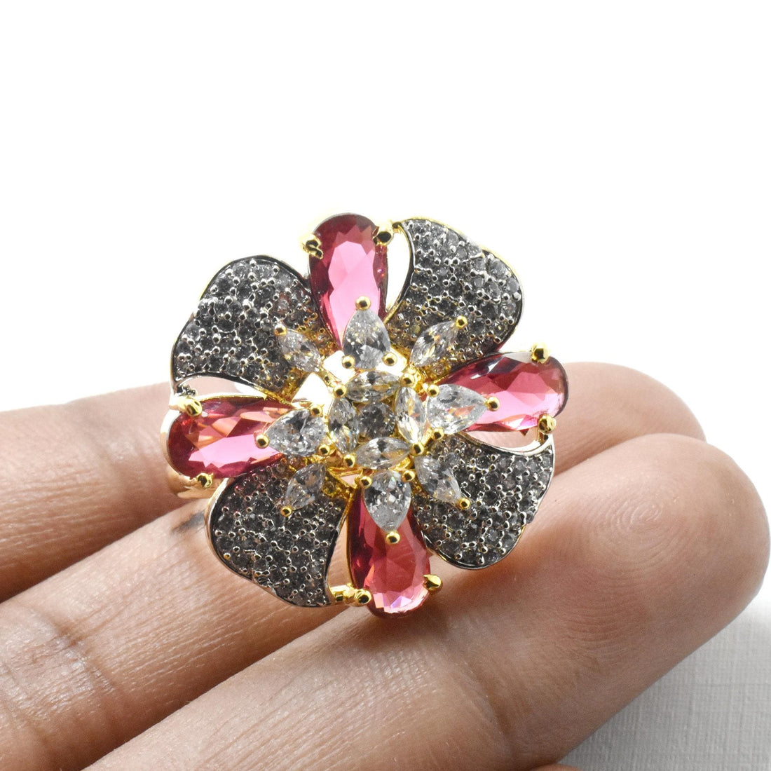 Vintage Ruby Sapphire CZ Diamond Ring: Gold Plated Pear Shape Promise Ring — 5