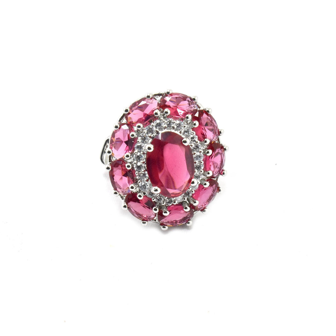 Handmade Red Garnet Ring: Oval Cut Gemstone & CZ Diamond