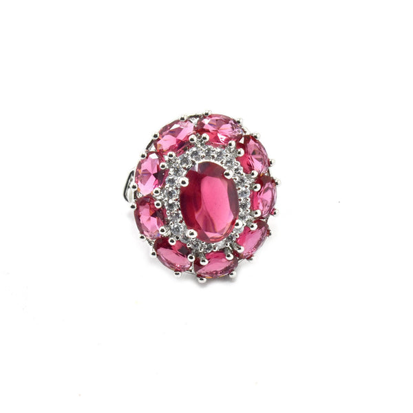 Handmade Red Garnet Ring: Oval Cut Gemstone & CZ Diamond