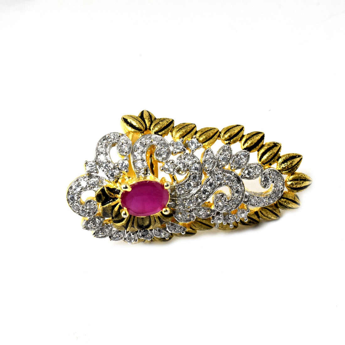 Vintage Ruby CZ Ring: Gold Plated Art Deco Bridal Statement Ring — 5