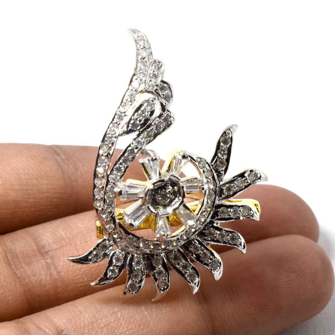 Gold Plated CZ Diamond Statement Ring: Handmade Cocktail Jewelry — 4