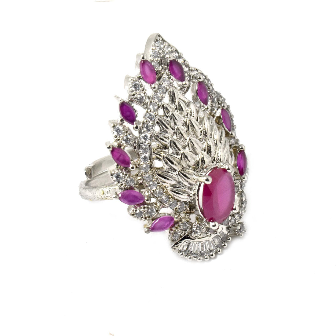 Ruby CZ Diamond Ring | White Gold Plated Ring | Bridal Ring | Wedding Ring | Engagement Ring | Elegant Party Wear Jewelry | Gift for Her — 3