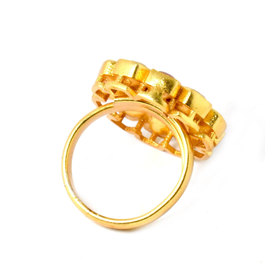 Gold Plated Floral Kundan Ring: Adjustable Multi Stone Statement Ring | Gift For Her — 8