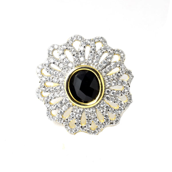 Black Onyx CZ Diamond Adjustable Ring | Gold Plated Ring | Cocktail Ring | Bridal Ring | Wedding Ring | Engagement Ring | Gift for Her