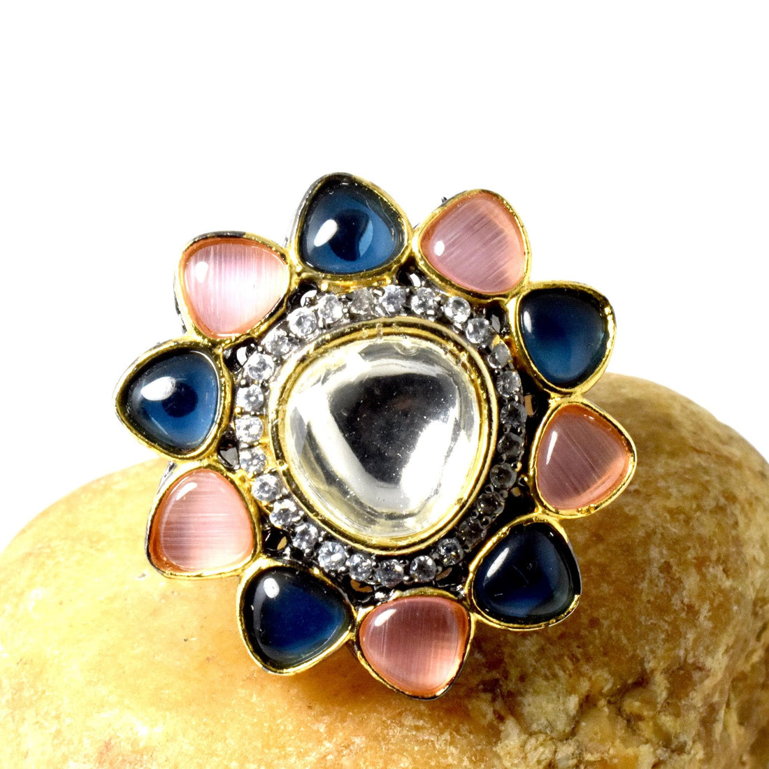 Multi Stone Statement Ring | Black Plated Adjustable Band | CZ Diamond Cocktail Ring | Bridal Wedding Engagement Ring | Gift For Her — 7