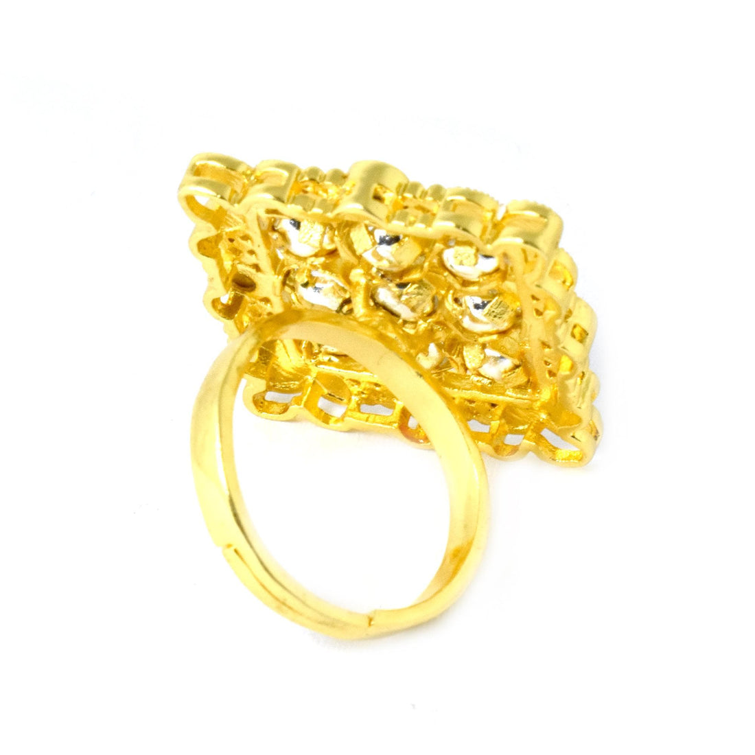 Polki CZ Diamond Ring: 22k Gold Plated Adjustable Statement Ring — 3