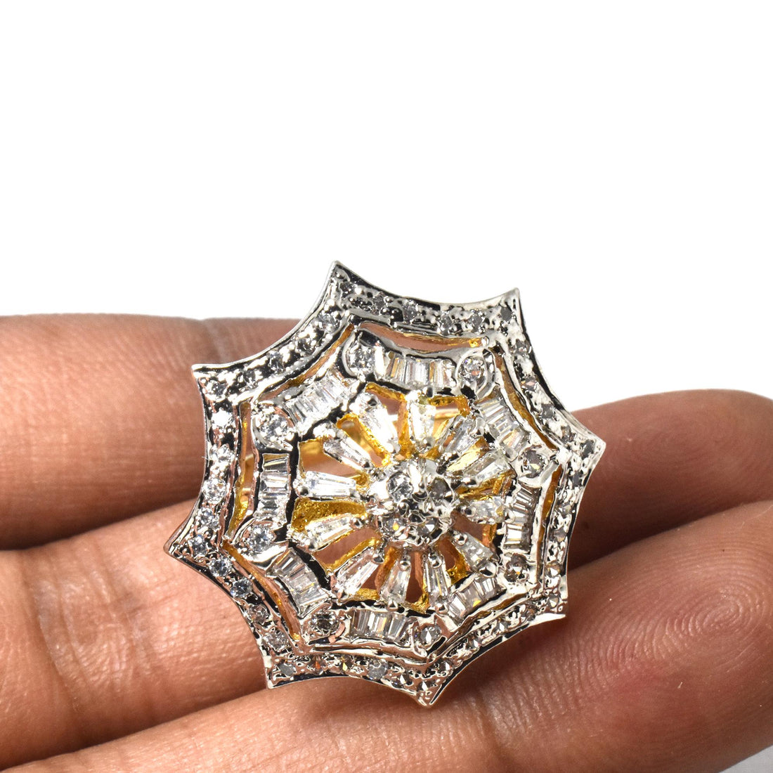 Gold Plated CZ Diamond Statement Ring: Handmade Cocktail Jewelry — 2