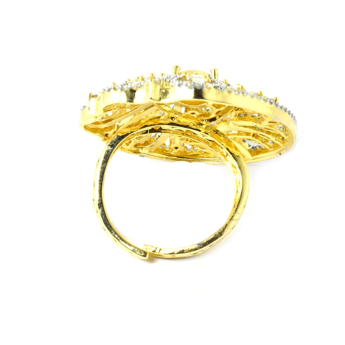 Yellow Chalcedony & CZ Diamond Ring: 22k Gold Plated, Adjustable — 3