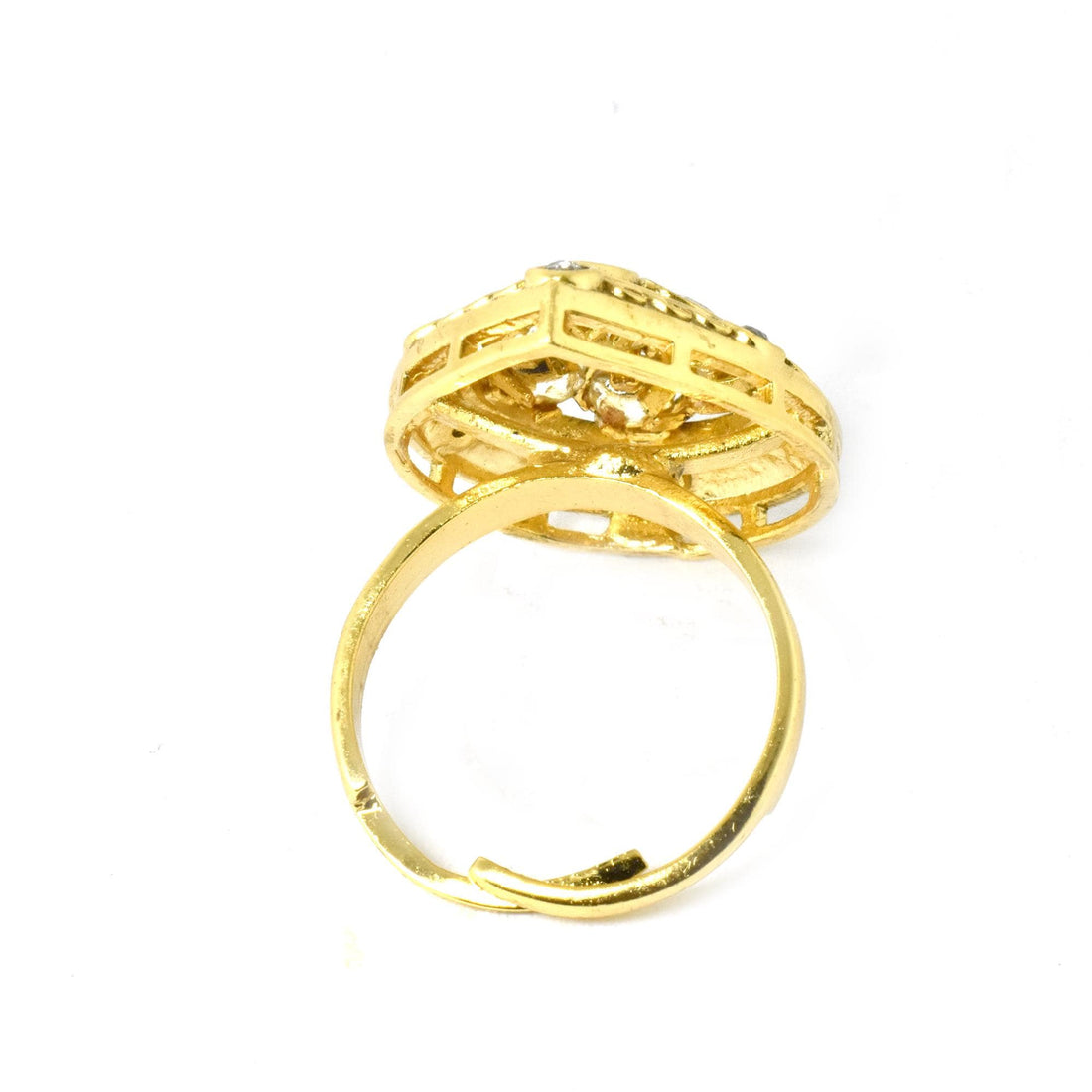 Polki CZ Diamond Ring: Yellow Gold Plated Cocktail Ring — 5