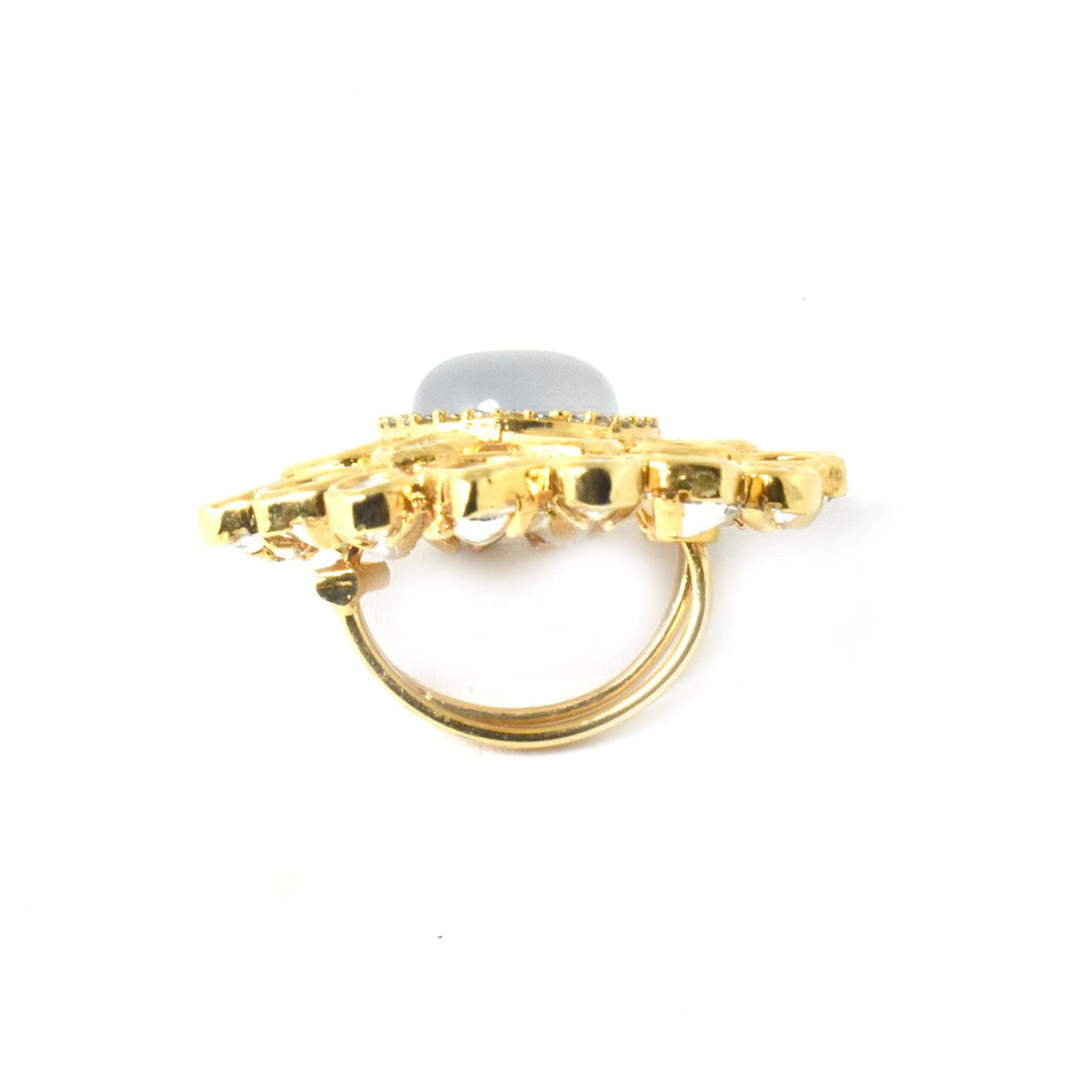 Yellow Gold Plated Selenite Polki CZ Ring | Traditional Indian Bridal Statement Cocktail Jewelry | Engagement Ring | Gift For Women — 8
