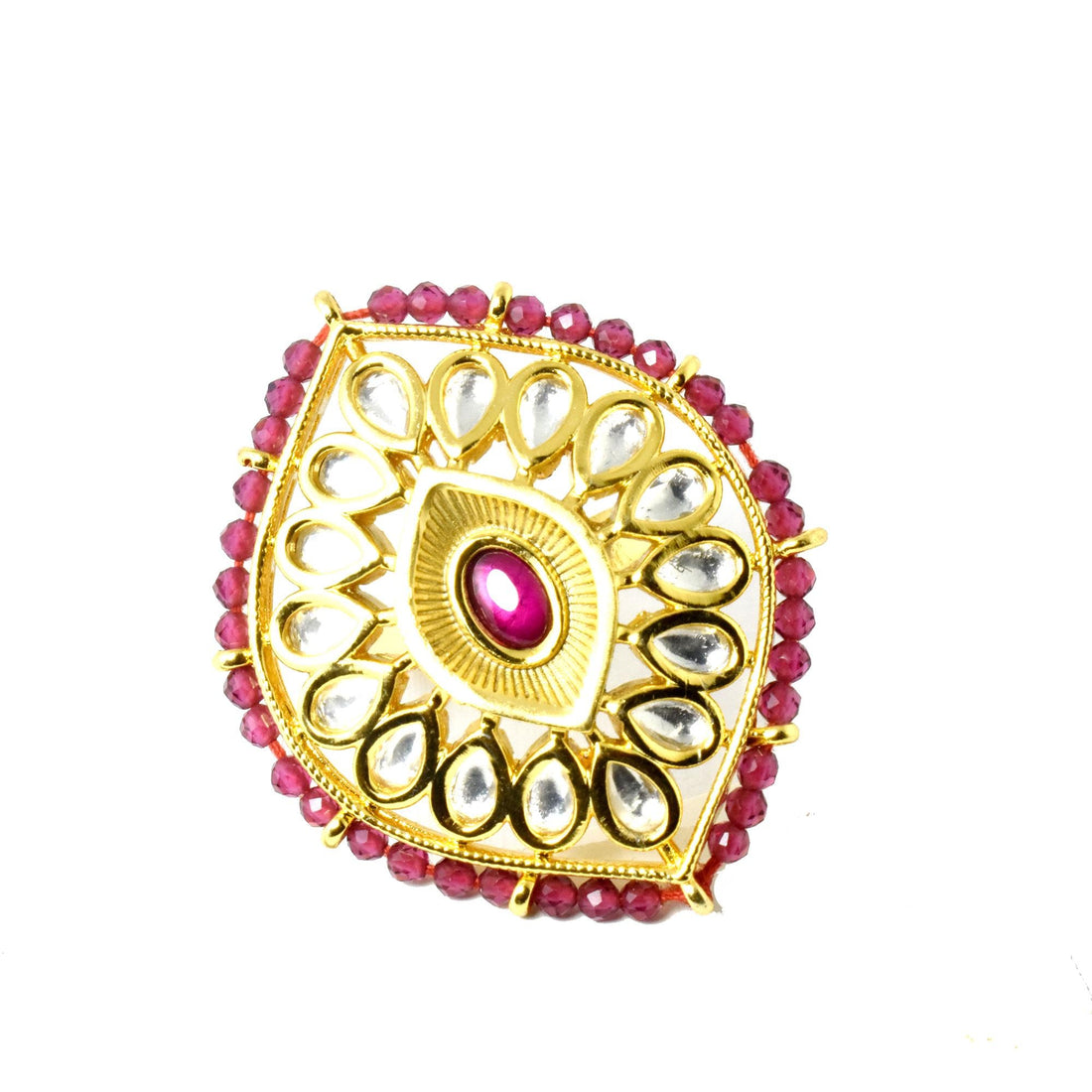 Ruby Polki CZ Diamond Statement Ring | Yellow Gold Plated Indian Bridal Cocktail Ring | Wedding Party Wear Jewelry | Gift For Her — 6