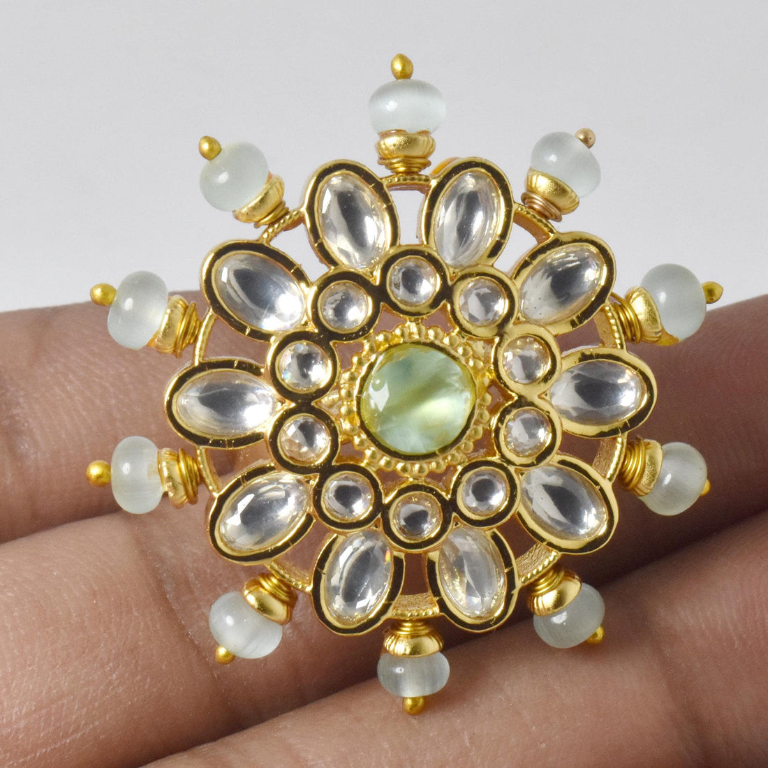 Yellow Gold Plated Polki CZ Diamond Multi Gemstone Ring | Traditional Bridal Cocktail Statement Jewelry | Engagement Ring | Gift For Women