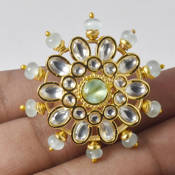 Yellow Gold Plated Polki CZ Diamond Multi Gemstone Ring | Traditional Bridal Cocktail Statement Jewelry | Engagement Ring | Gift For Women