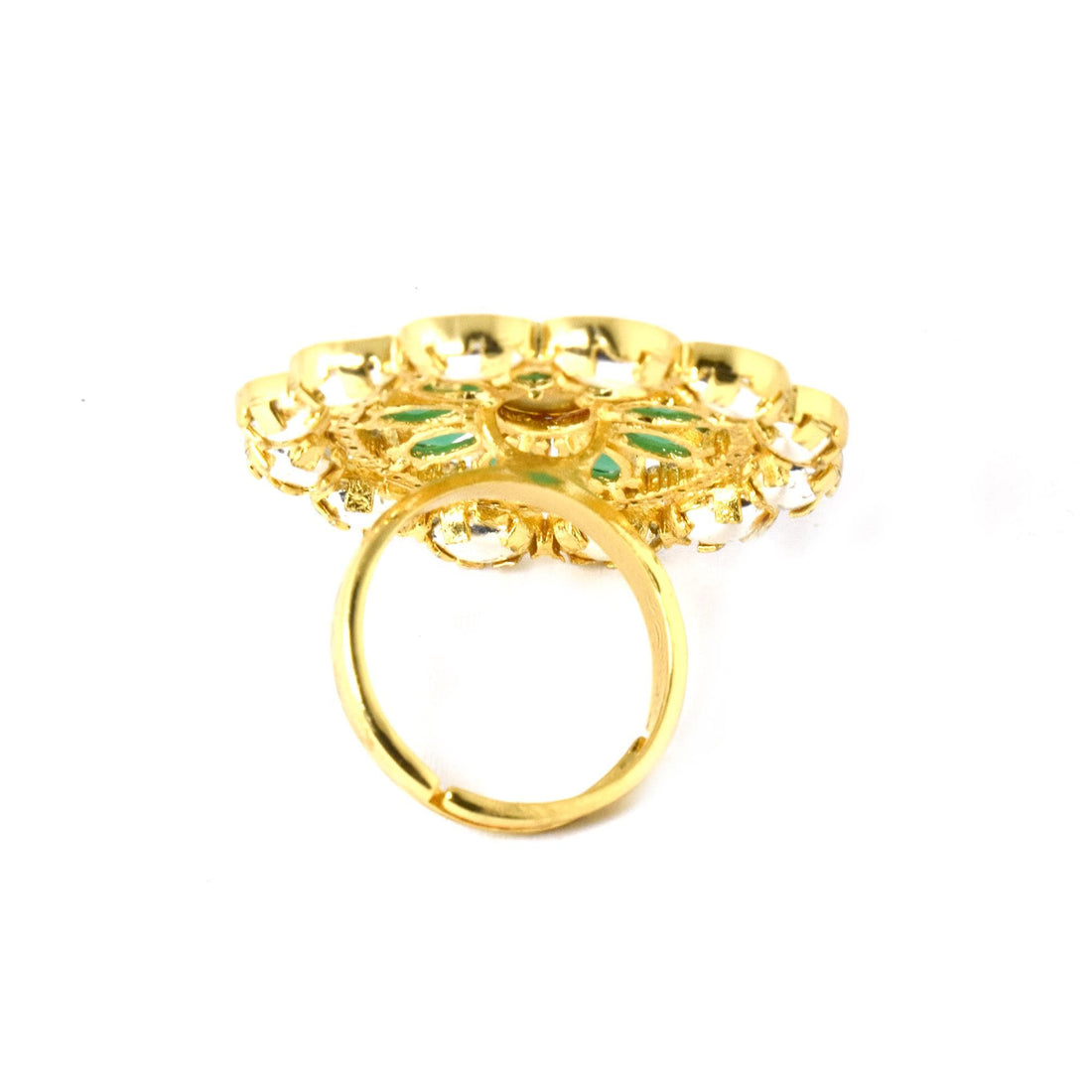 Lab Emerald CZ Diamond Halo Ring | Gold Plated Adjustable Bridal Cocktail Statement Jewelry | Engagement Party Wear Ring | Gift For Women — 3