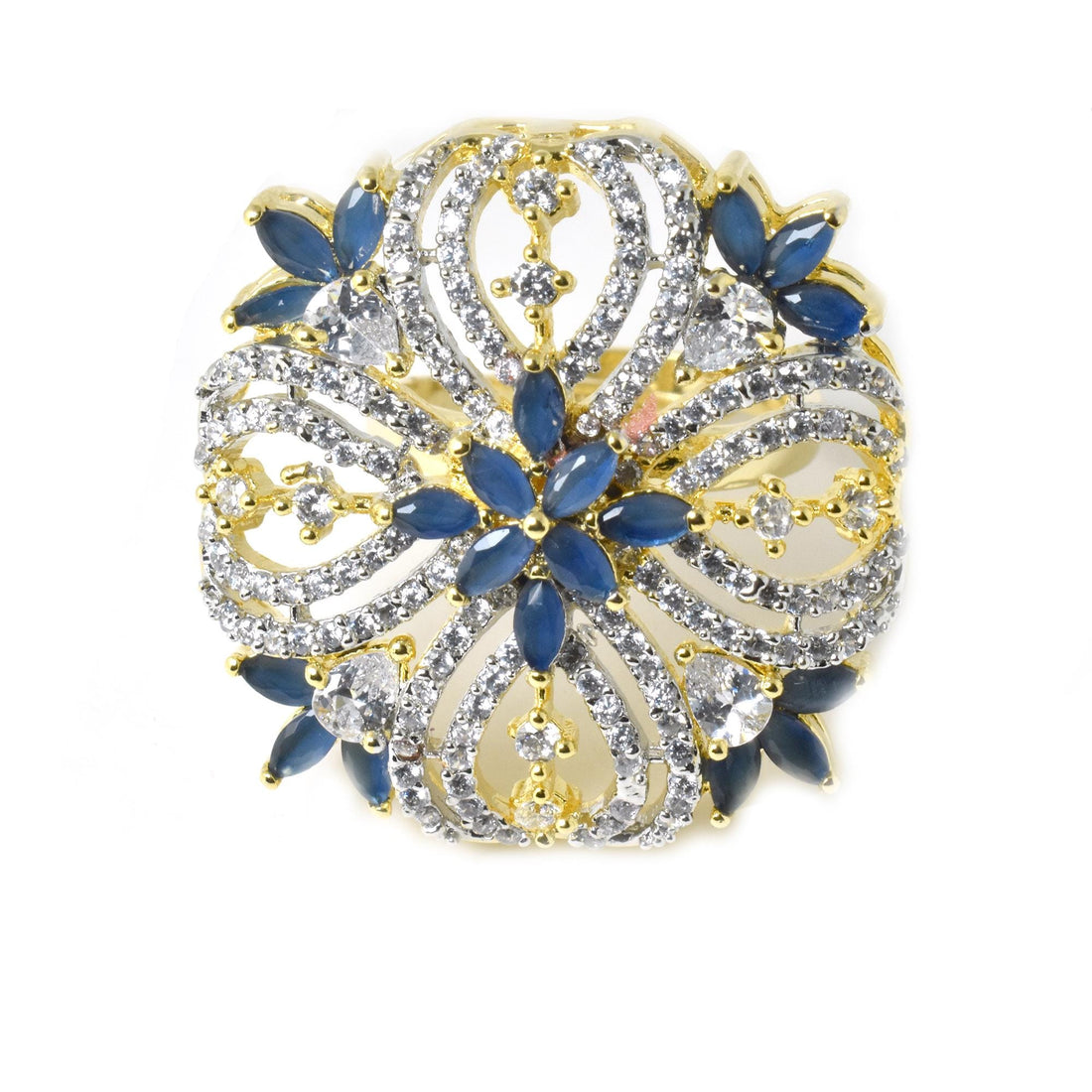 Sapphire CZ Ring | Yellow Gold Plated Diamond Ring | Engagement Ring | Wedding Ring | Traditional Ring | Statement Ring| Gift for Her — 2