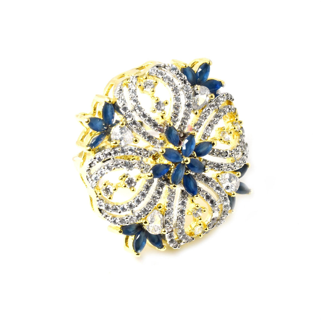 Sapphire CZ Ring | Yellow Gold Plated Diamond Ring | Engagement Ring | Wedding Ring | Traditional Ring | Statement Ring| Gift for Her — 4