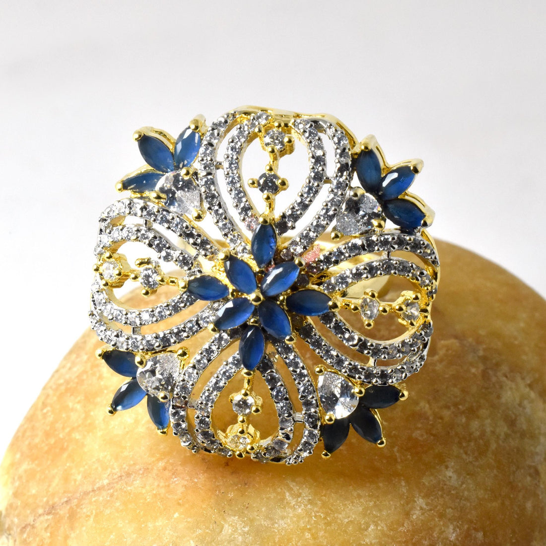 Sapphire CZ Ring | Yellow Gold Plated Diamond Ring | Engagement Ring | Wedding Ring | Traditional Ring | Statement Ring| Gift for Her — 7